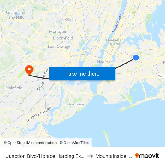 Junction Blvd/Horace Harding Expwy to Mountainside, NJ map