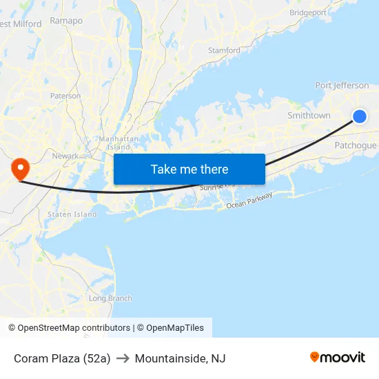 Coram Plaza (52a) to Mountainside, NJ map