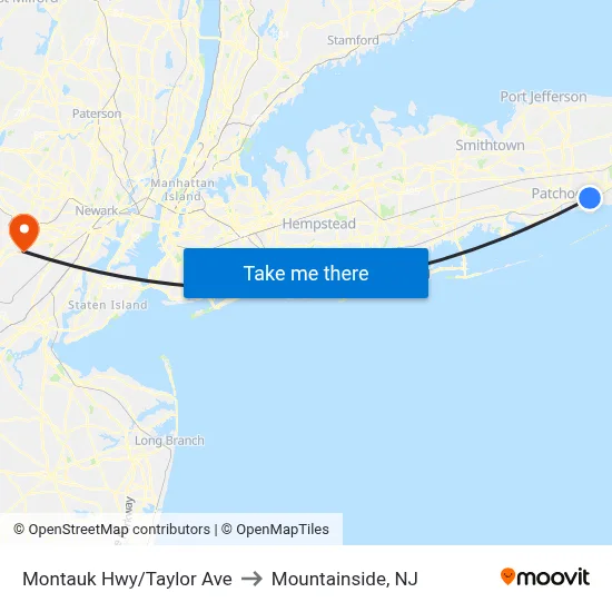 Montauk Hwy/Taylor Ave to Mountainside, NJ map