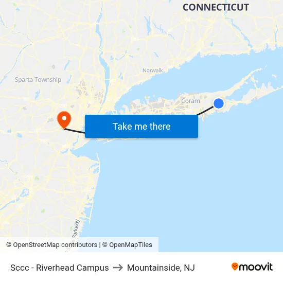 Sccc - Riverhead Campus to Mountainside, NJ map