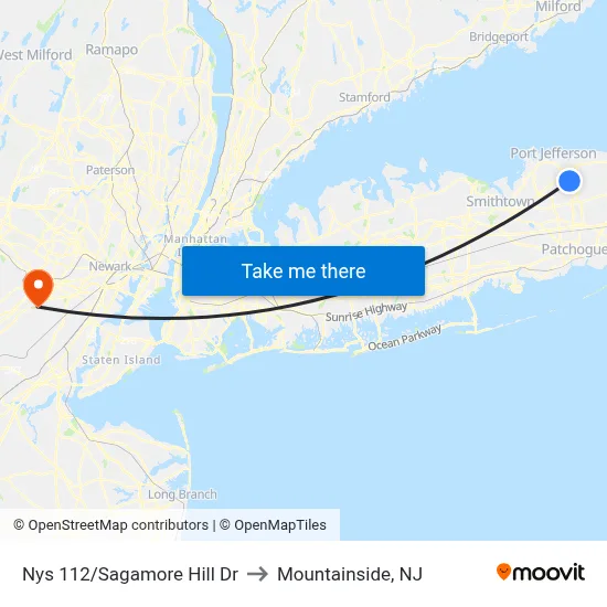 Nys 112/Sagamore Hill Dr to Mountainside, NJ map
