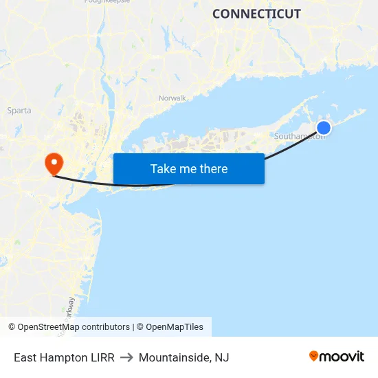 East Hampton LIRR to Mountainside, NJ map