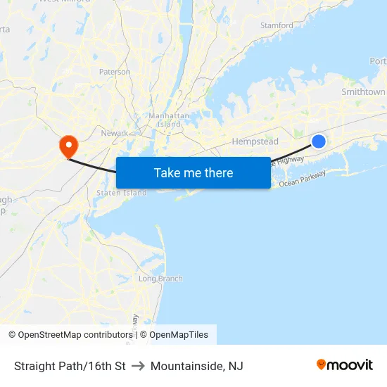 Straight Path/16th St to Mountainside, NJ map
