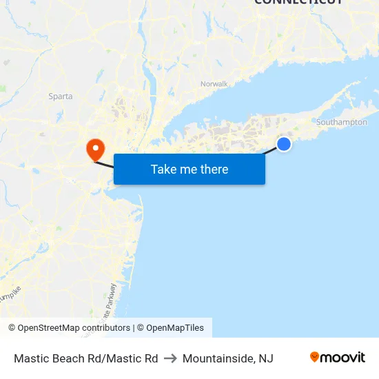 Mastic Beach Rd/Mastic Rd to Mountainside, NJ map