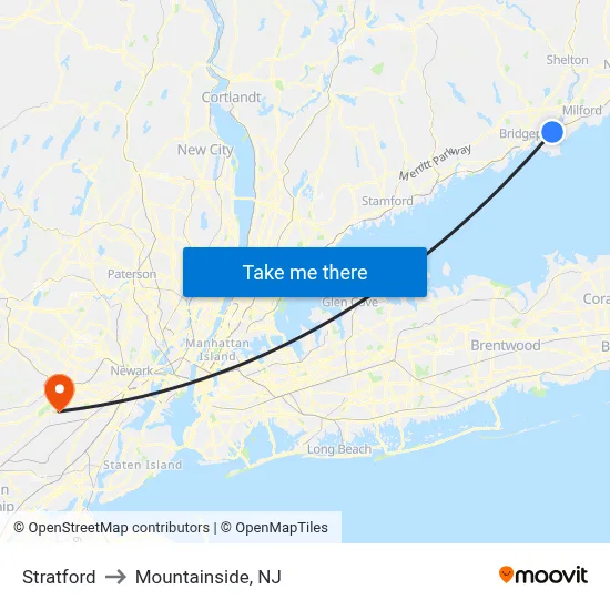 Stratford to Mountainside, NJ map