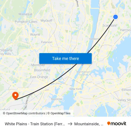 White Plains - Train Station (Ferris) to Mountainside, NJ map