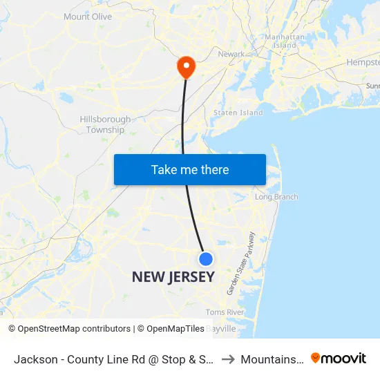 Jackson - County Line Rd @ Stop & Shop (Southbound) to Mountainside, NJ map