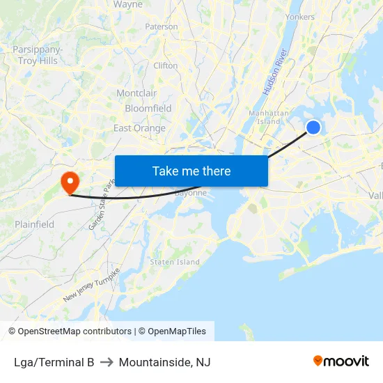 Lga/Terminal B to Mountainside, NJ map