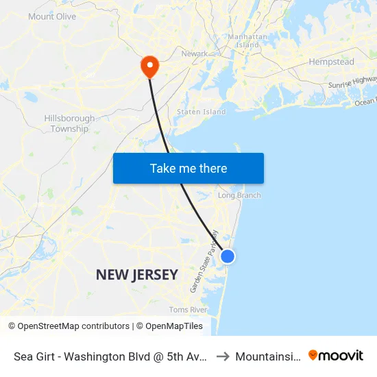 Sea Girt - Washington Blvd @ 5th Ave (Northbound) to Mountainside, NJ map