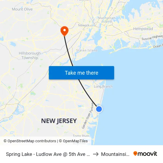 Spring Lake - Ludlow Ave @ 5th Ave (Northbound) to Mountainside, NJ map
