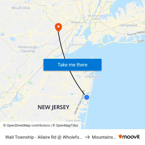 Wall Township - Allaire Rd @ Wholefoods (Northbound) to Mountainside, NJ map