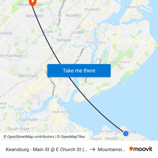 Keansburg -  Main St @ E Church St (Northbound) to Mountainside, NJ map
