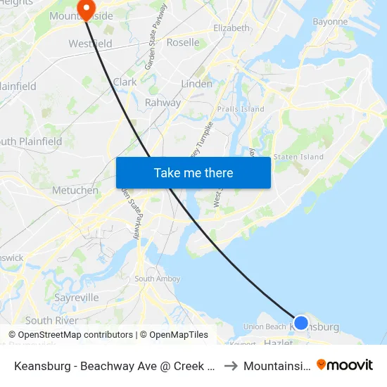 Keansburg -  Beachway Ave @ Creek Rd (Northbound) to Mountainside, NJ map