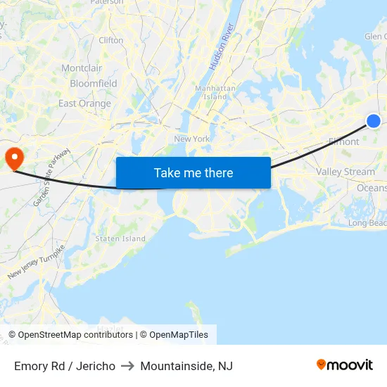 Emory Rd / Jericho to Mountainside, NJ map