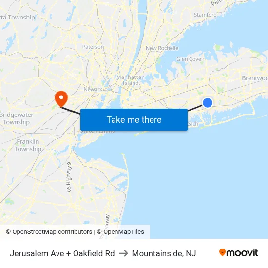Jerusalem Ave + Oakfield Rd to Mountainside, NJ map
