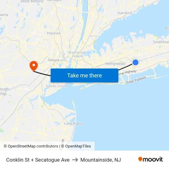 Conklin St + Secatogue Ave to Mountainside, NJ map