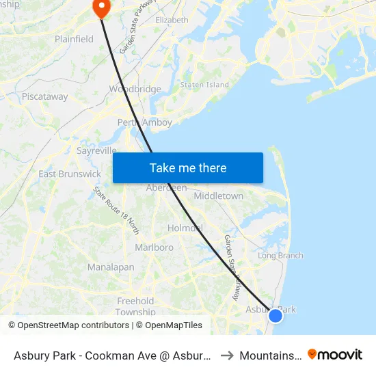Asbury Park - Cookman Ave @ Asbury Ave (Southbound) to Mountainside, NJ map