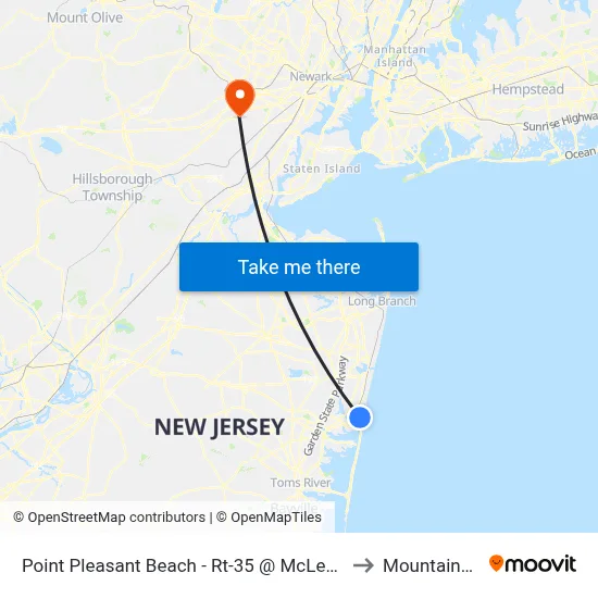 Point Pleasant Beach - Rt-35 @ McLean Ave (Northbound) to Mountainside, NJ map