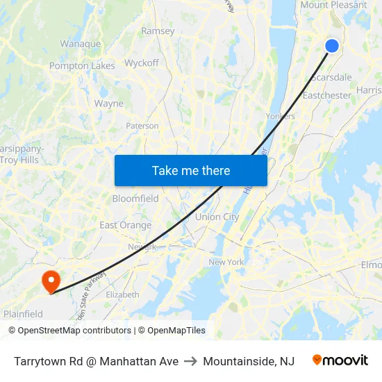 Tarrytown Rd @ Manhattan Ave to Mountainside, NJ map