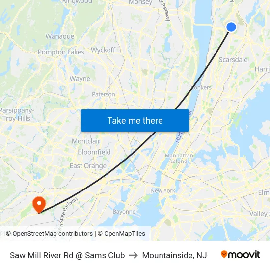 Saw Mill River Rd @ Sams Club to Mountainside, NJ map