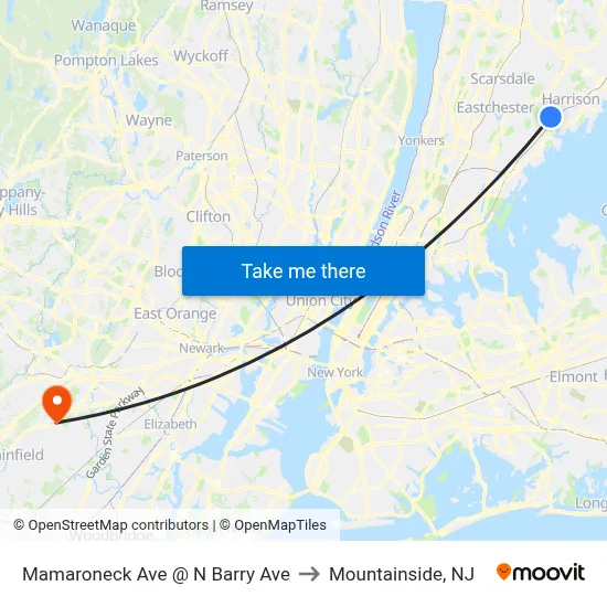Mamaroneck Ave @ N Barry Ave to Mountainside, NJ map