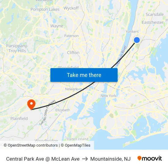 Central Park Ave @ McLean Ave to Mountainside, NJ map