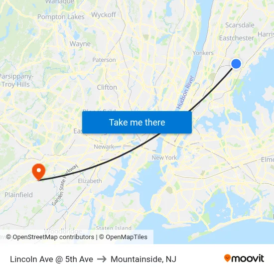 Lincoln Ave @ 5th Ave to Mountainside, NJ map