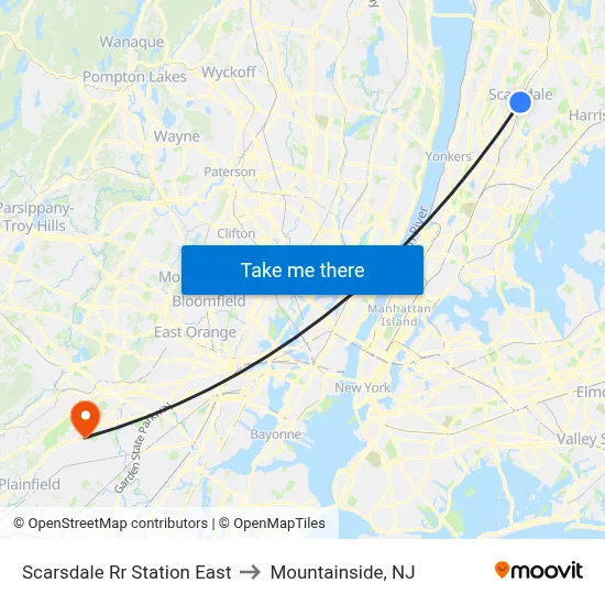 Scarsdale Rr Station East to Mountainside, NJ map