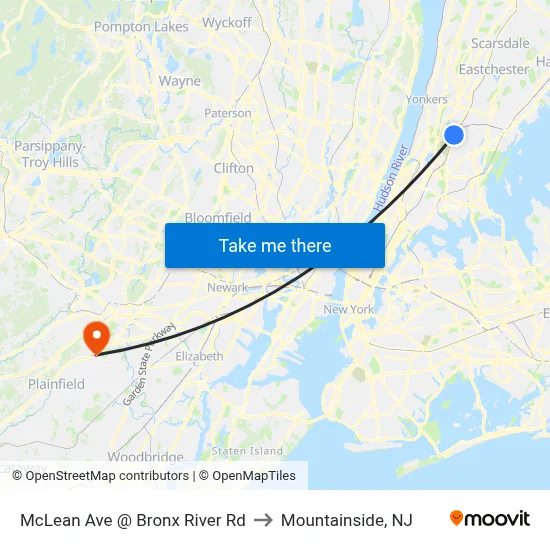 McLean Ave @ Bronx River Rd to Mountainside, NJ map