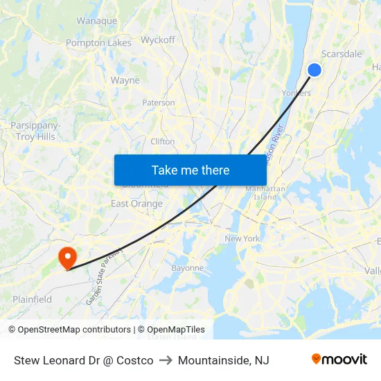 Stew Leonard Dr @ Costco to Mountainside, NJ map