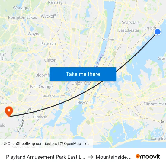 Playland Amusement Park East Lane to Mountainside, NJ map