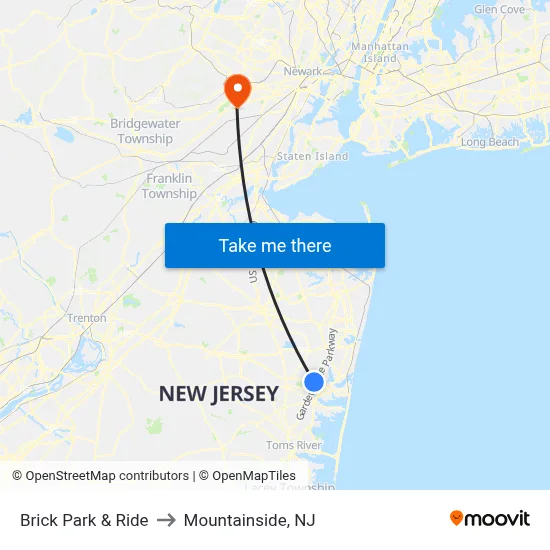 Brick Park & Ride to Mountainside, NJ map