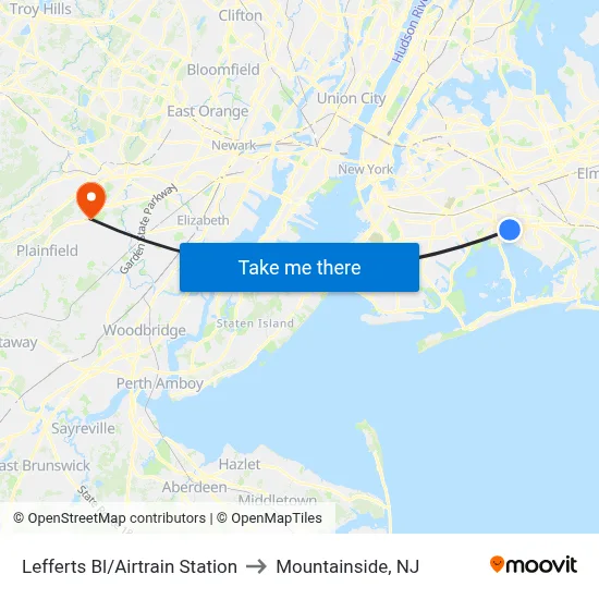 Lefferts Bl/Airtrain Station to Mountainside, NJ map