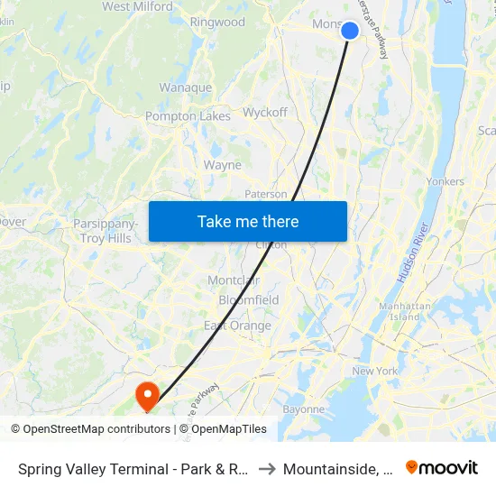 Spring Valley Terminal - Park & Ride to Mountainside, NJ map