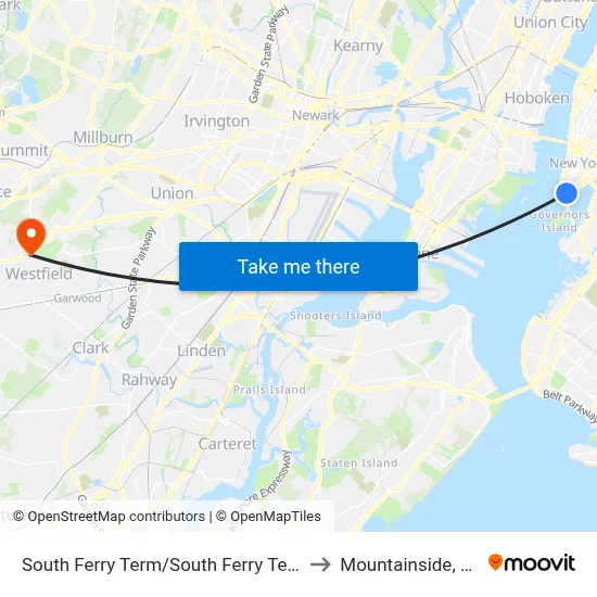 South Ferry Term/South Ferry Term to Mountainside, NJ map