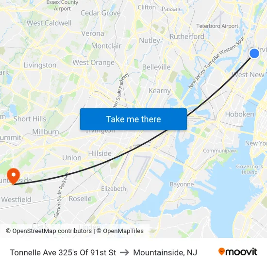 Tonnelle Ave 325's Of 91st St to Mountainside, NJ map