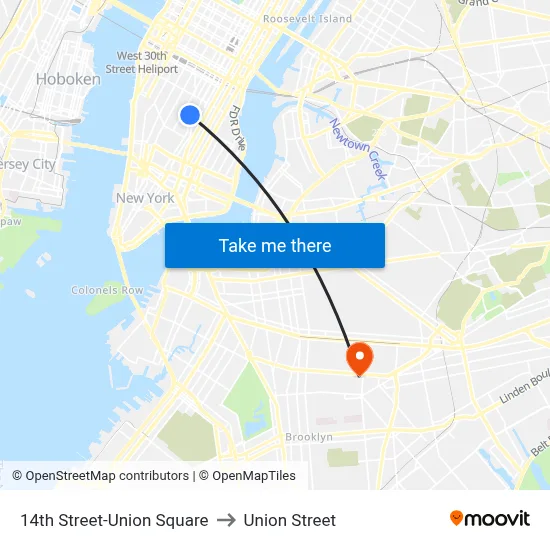 14th Street-Union Square to Union Street map