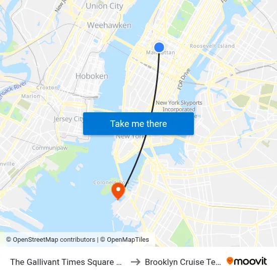 The Gallivant Times Square New York to Brooklyn Cruise Terminal map