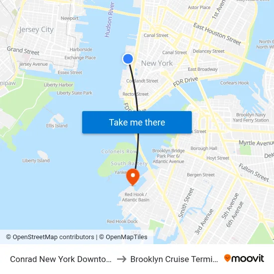 Conrad New York Downtown to Brooklyn Cruise Terminal map