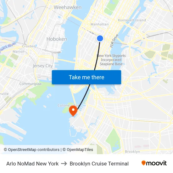 Arlo NoMad New York to Brooklyn Cruise Terminal map