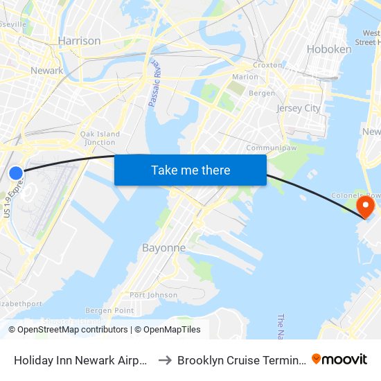 Holiday Inn Newark Airport to Brooklyn Cruise Terminal map