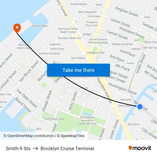 Smith-9 Sts to Brooklyn Cruise Terminal map