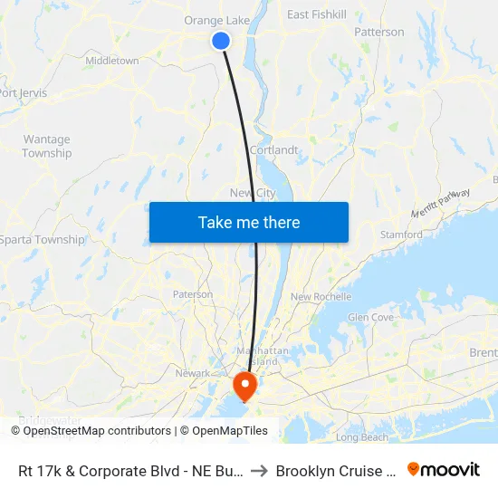 Rt 17k & Corporate Blvd - NE Business Center to Brooklyn Cruise Terminal map