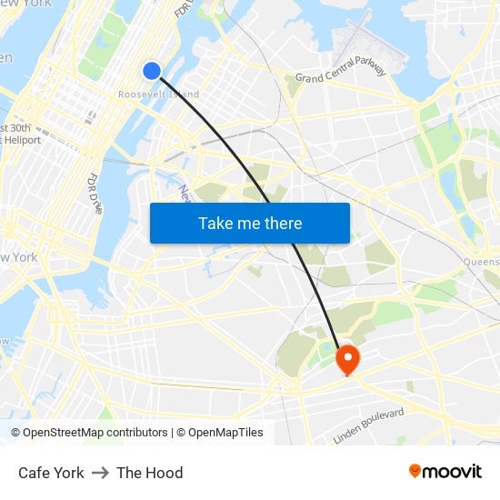 Cafe York to The Hood map