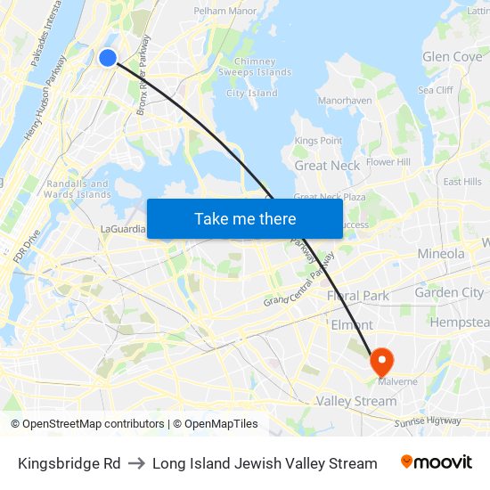 Kingsbridge Rd to Long Island Jewish Valley Stream map