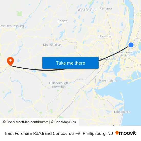 East Fordham Rd/Grand Concourse to Phillipsburg, NJ map