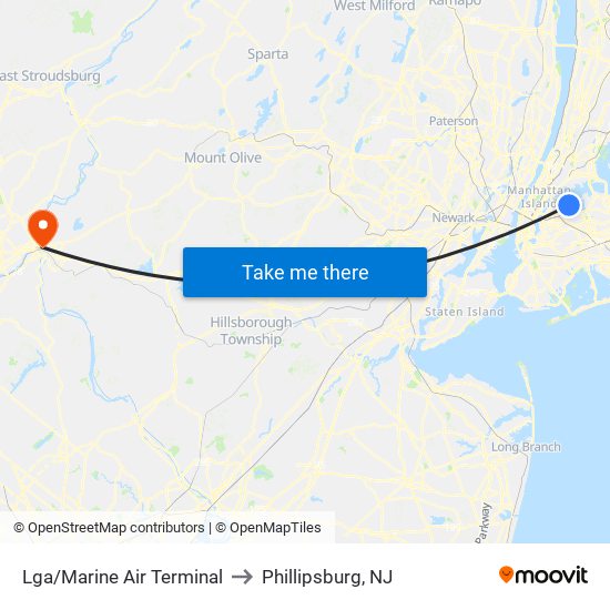 Lga/Marine Air Terminal to Phillipsburg, NJ map