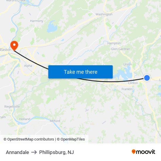 Annandale to Phillipsburg, NJ map