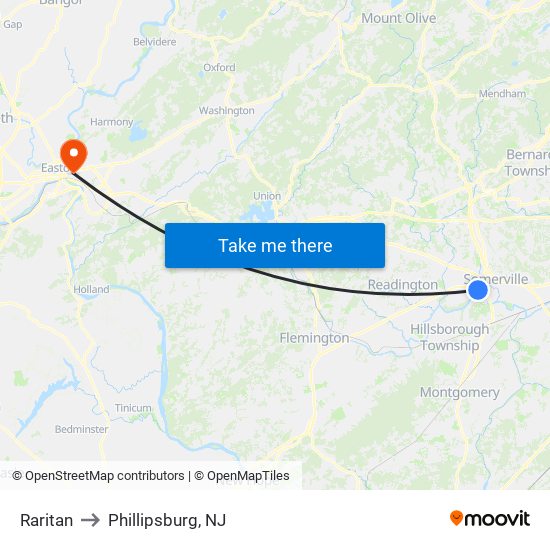Raritan to Phillipsburg, NJ map