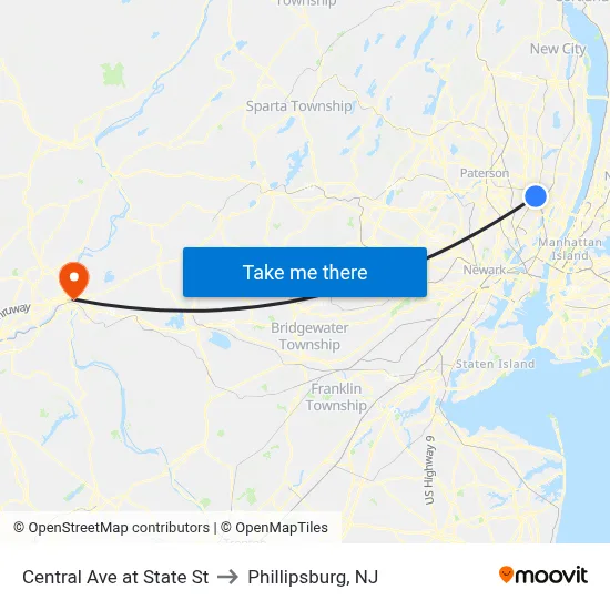 Central Ave at State St to Phillipsburg, NJ map